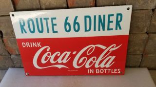 Vintage Us Route 66 Porcelain Gas Soda Bottles Coca Cola Service Diner Sign