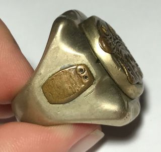 Vtg Mens Mexico Copper Inlaid Silver Tone Mayan Aztec God Face Ring Size 12 2