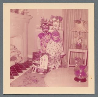 Scary Demon Devil Halloween Costume,  Vintage Snapshot Photo - 1958
