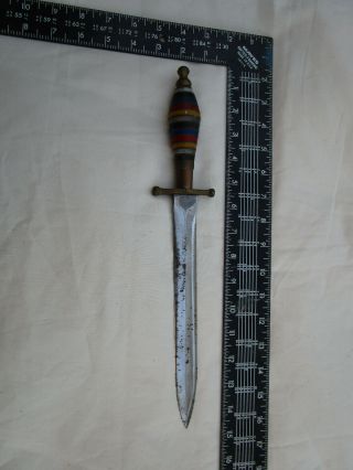 Vintage TRENCH ART Knife with Multi Color Lucite Handle 2