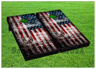 Cornhole Beanbag Toss Game W Bags Game Board Vintage American Flag Usa Set 753