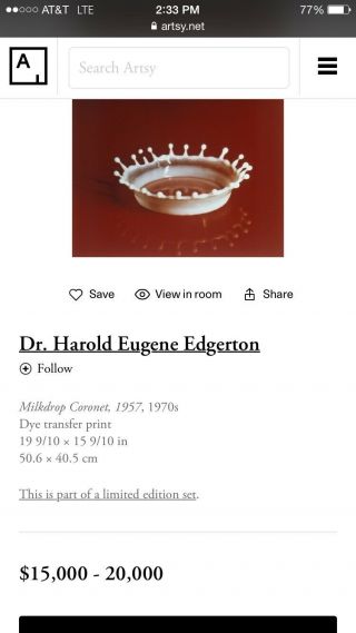 ICONIC Rare Vintage SIGNED Harold Edgerton 1984 Dye Transfer BULLET THRU FLAME 4