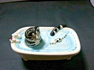 Vintage Sigma Tastesetter Kliban Cat In Tub Covered Trinket Box/candy Dish