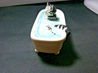 Vintage Sigma Tastesetter Kliban Cat in Tub Covered Trinket Box/Candy Dish 2