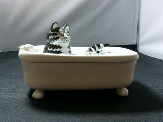 Vintage Sigma Tastesetter Kliban Cat in Tub Covered Trinket Box/Candy Dish 3