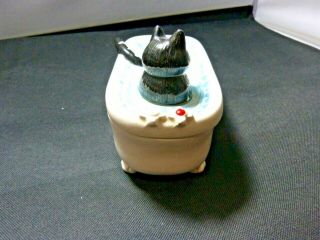 Vintage Sigma Tastesetter Kliban Cat in Tub Covered Trinket Box/Candy Dish 5