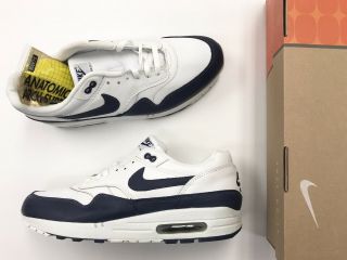 Vintage 2003 Nike Air Max 1 Midnight Navy White Size 13 Men Leather Shoes