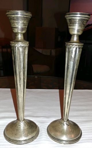 Vintage Weighted National Sterling Silver Candlesticks 9 " Tall Art Deco