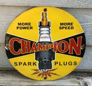 Vintage Champion Spark Plug Service 11.  75 " Porcelain Sign Gas Oil