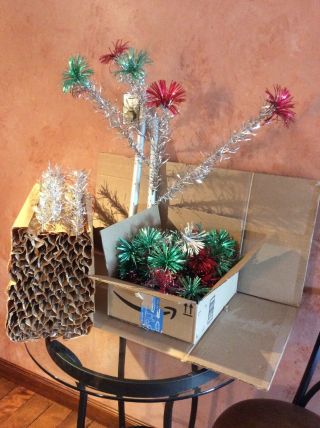 Vintage Aluminum Pom Pom Christmas Tree 6ft Complete 109 Branches No Tripod