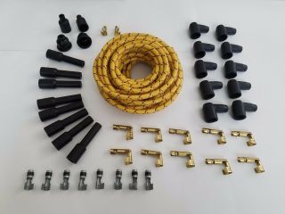Diy Copper Core Cloth Covered Spark Plug Wire Kit Set Vintage Wires V8 Yellow Br