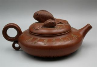 Marks Old Chinese Yixing Zisha Teapot Handmade Carved Fish Teapot