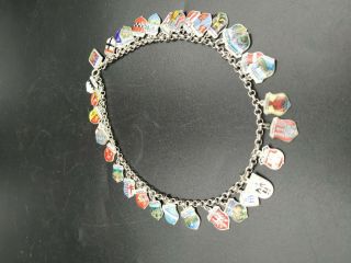 Vintage German Silver Enamel Travel Shield Charm Double Bracelet