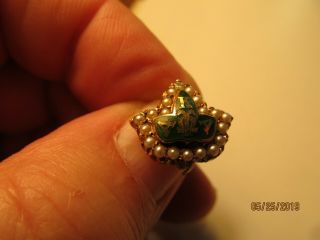 RARE Vintage Alpha Kappa Alpha 14K Gold Pearls Diamond Sorority Leaf Pin 3