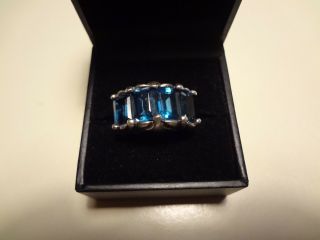 460 - Vintage Ca - Blue 4 Stone Topaz Sterling Silver Ring - Size - 6.  5 - - 925