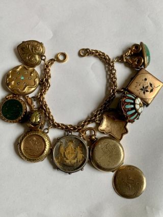 Victorian Gold Filled Lockets Fobs Charms Bracelet