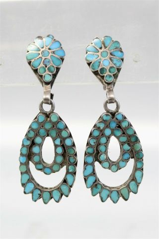 Vintage Zuni Indian Sterling Silver 925 Inlay Turquoise Earrings Screwback