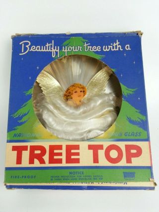 Antique Vtg National Tinsel Spun Glass Angel Tree Top Topper Box 1940 