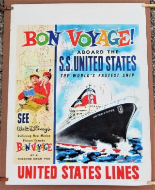 Vintage S.  S.  United States,  Bon Voyage 1962 Disney Movie Poster