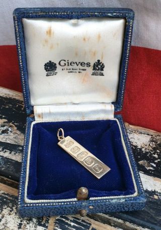 Attractive 375 9ct Solid Gold Ingot Pendant And Vintage Box.  Not Scrap.  Gift