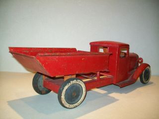 Vintage Pressed Steel 1930 ' s Structo Studebaker Long Nose Dump Truck - 20 