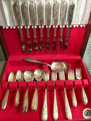 41 Piece National Silver Co.  Silverplate Rose And Leaf Pattern Flatware Set