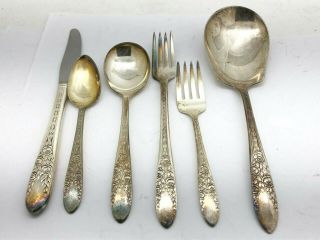 41 Piece National Silver Co.  Silverplate Rose and Leaf Pattern Flatware Set 2