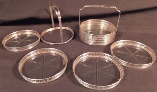 Set Of 8 Webster Sterling Coasters W Cut Glass Bottoms & 2 Caddies