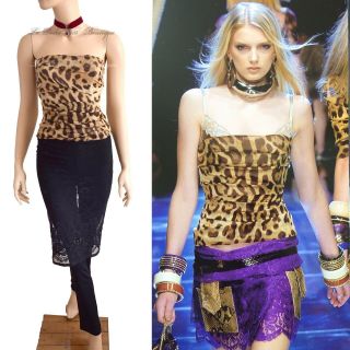 Dolce & Gabbana Vintage 2004 Leopard Corset,  Black Skirt Size Uk 8 Usa 4 40 Dg