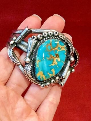 Vintage Navajo Cuff Bracelet Detailed Sterling Silver And Turquoise