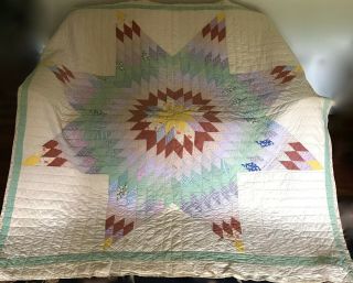 Vintage Quilt Lone Star Pattern Hand Made 66 X 74 Inch
