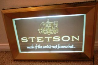 Rare Vintage Lighted Stetson Hats Store Sign Etched Glass Advertising Price Bros