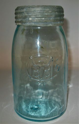 Rare Vtg Ball Brothers Glass Manufacturing Co.  1885 - 1886 Mason Buffalo Qt.  Jar
