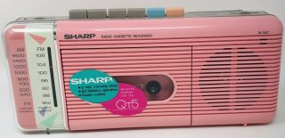 Rare Sharp QT - 5 (P) - AM/FM Radio Cassette Recorder - Pink - Vintage 5