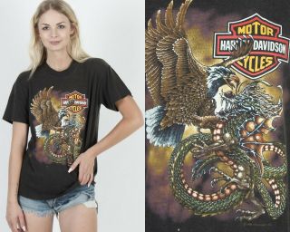 Vintage 80s Harley Davidson Motorcycles Biker Snake Dragon Wv Dealer Tee T Shirt