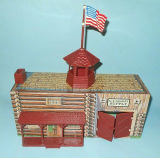 1960s Marx Fort Apache Play Set Tin Litho Cavalry Supply Building