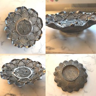 Antique Sterling Silver Persian Open Work Filigree Dish Basket