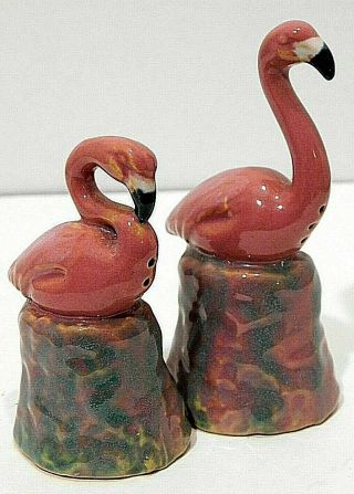 Vintage North Dakota Rosemeade Pottery Flamingo Salt & Pepper Shakers