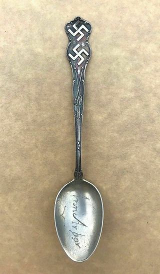 Indian Swastika Good Luck Sterling Silver Souvenir Spoon Ann Arbor Michigan P&B 2
