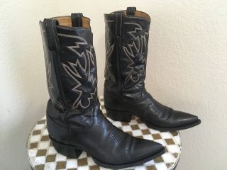 Made By Tony Lama Black Vintage Western Rockabilly Buckaroo Boots 12 D