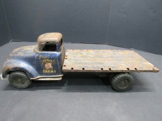 Old Vintage Tonka Steel Flat Bed Farm Delivery Truck Hauler Toy