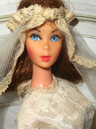Vintage Marlo Flip Tnt Barbie In Clone Premier 26? Lace Wedding Gown & Vtg Veil