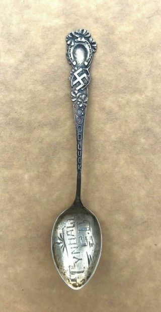 Indian Swastika Good Luck Sterling Silver Souvenir Spoon Tyndall South Dakota