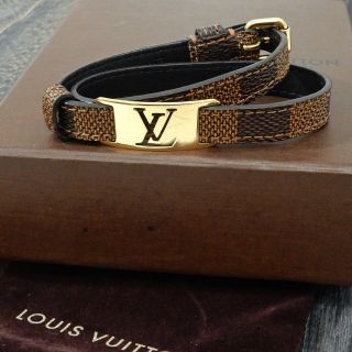 Louis Vuitton Damier Ebene Brown Leather Belt Type Bracelet Bangle 979b Rise - On