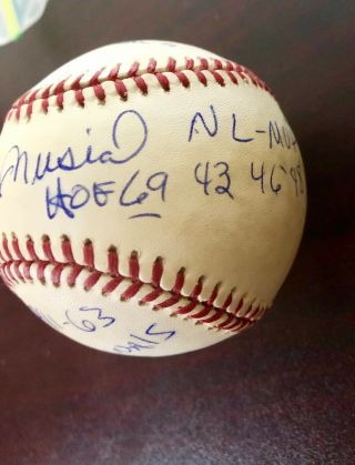 STAN MUSIAL SIGNED AUTOGRAPHED VINTAGE CARDINALS BASEBALL w/ INSCRIPTIONS AUTO 2