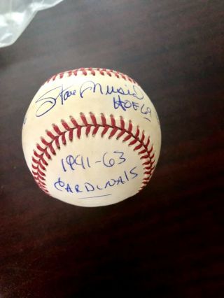 STAN MUSIAL SIGNED AUTOGRAPHED VINTAGE CARDINALS BASEBALL w/ INSCRIPTIONS AUTO 3