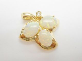 Vintage 14k Yellow Gold 1.  2 Ctw Oval Opal Diamond Pendant Tons Of Fire 5084