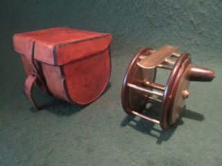 Vintage Salmon Fly Reel & Leather Case,