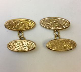 Victorian 9ct Yellow Gold Patterned Cuff Links - Chester 1895 - 96