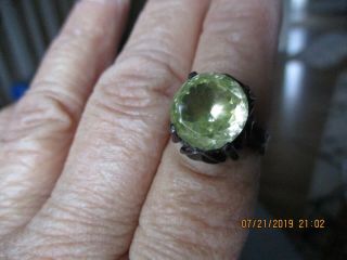 Vintage Mexico Huge Citrine Lime Green Tall Sterling Silver Ring Mid Century